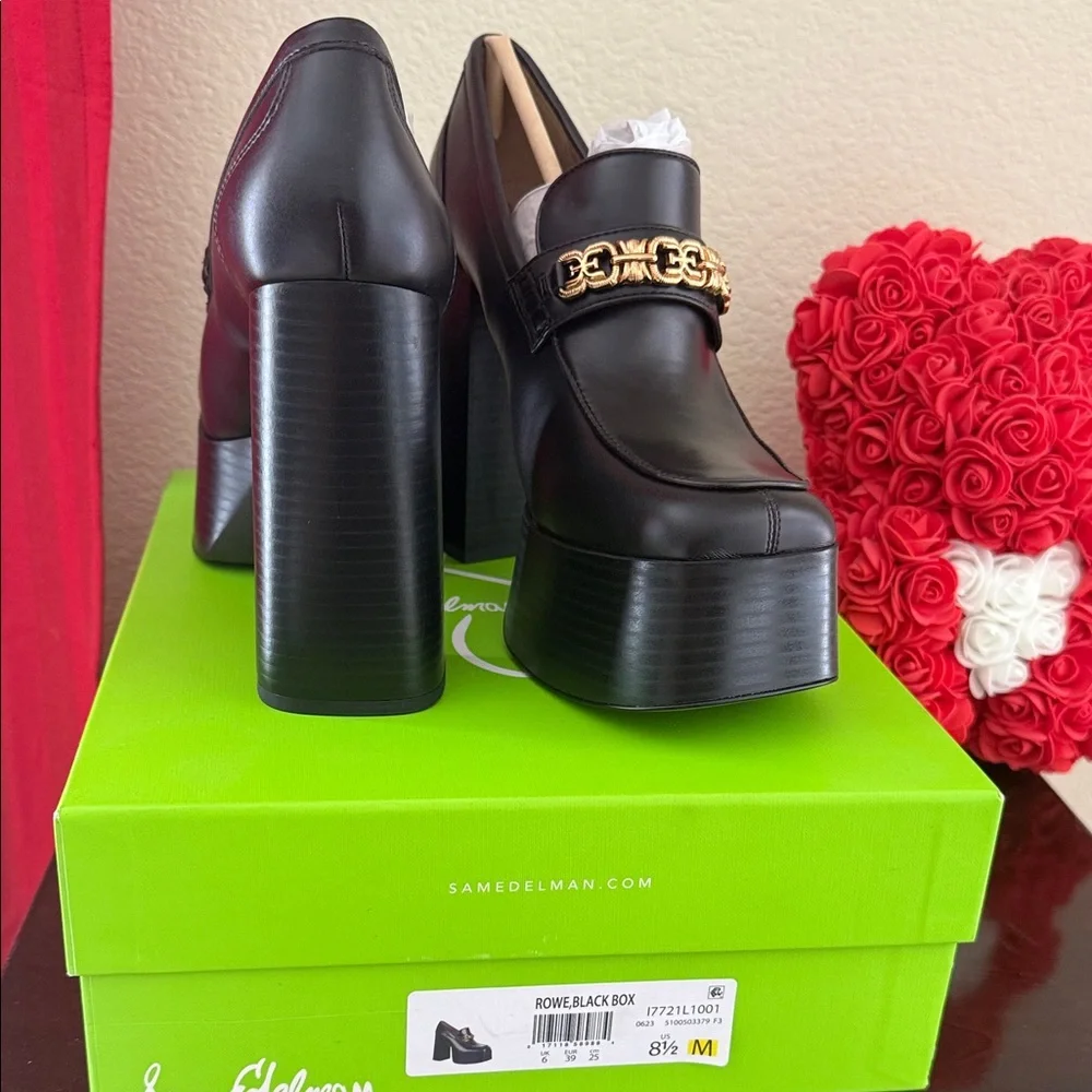 Sam Edelman Black Platform Loafers with Gold Chain - Picture 6 of 12